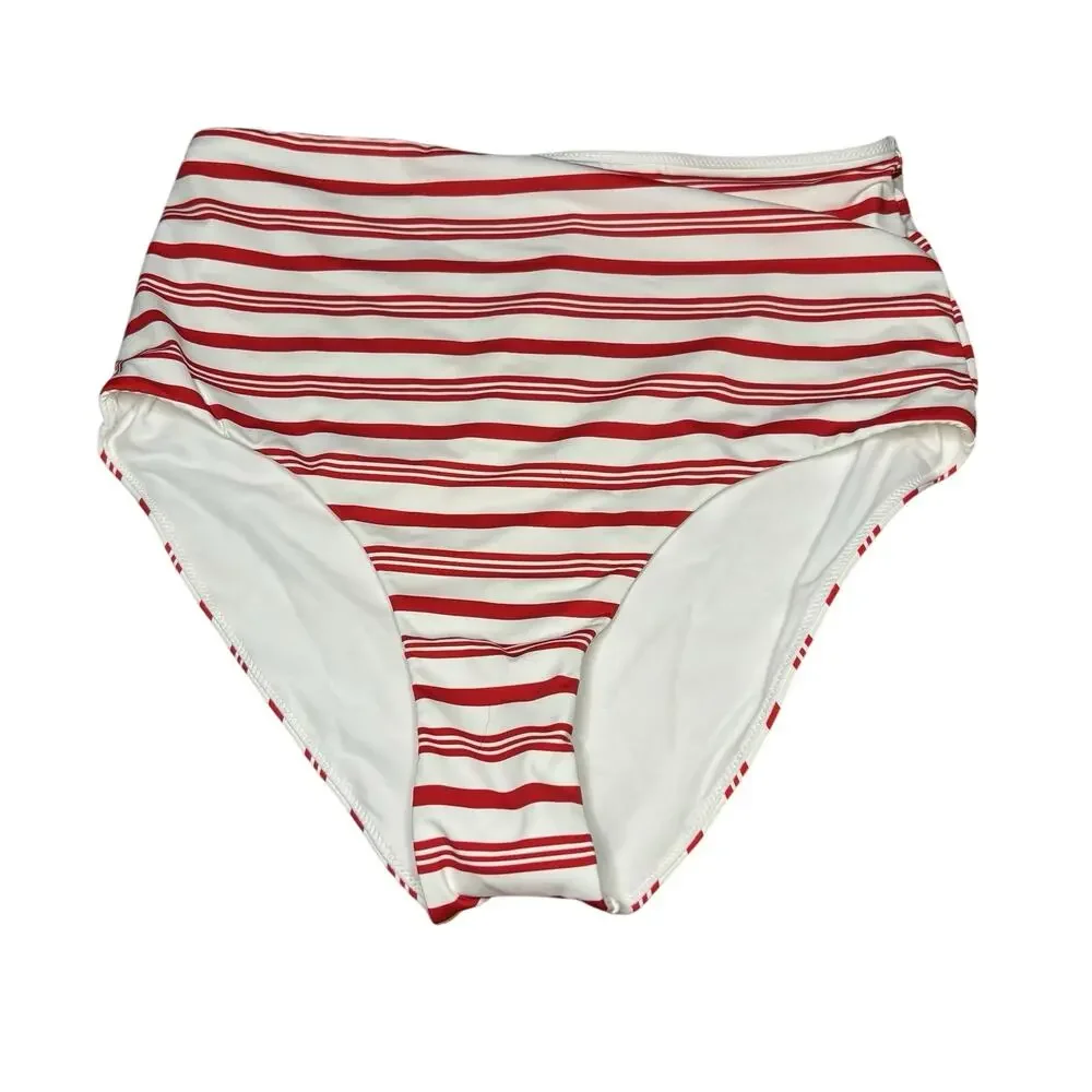 Vineyard Vines Ultra high-waisted red white stripe bikini bottom NEW Size Large